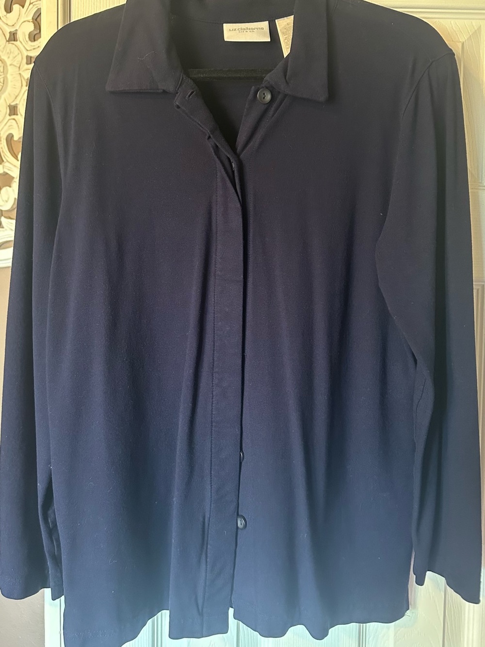 Liz Claiborne Navy Lightweight Button-Front Shirt Jacket
